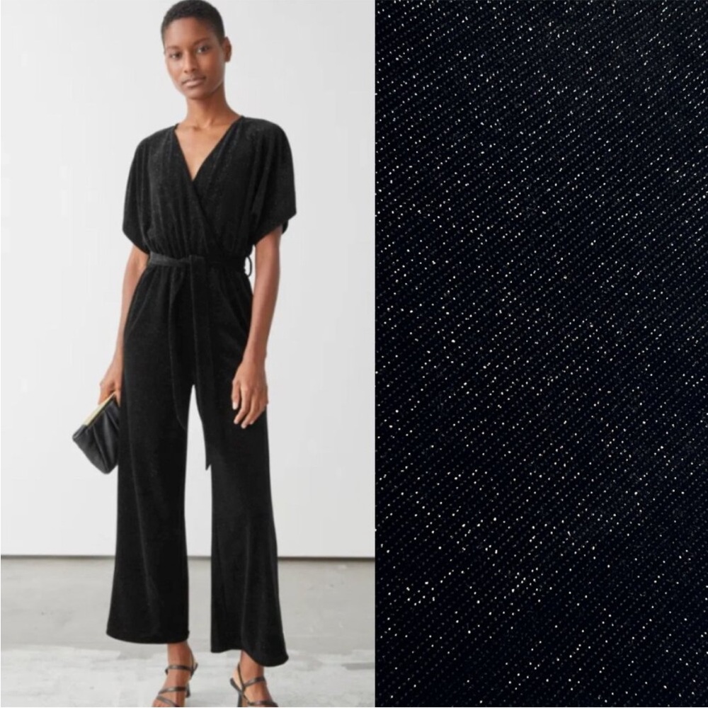 & Other Stories Velvet Sparkle Wrap Jumpsuit Black Silver Small